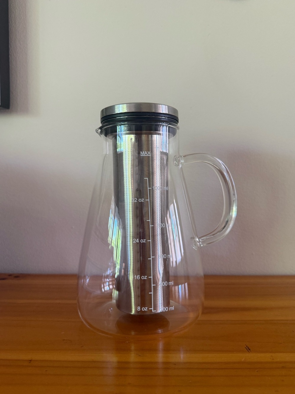 Clear Glass Infuser Pitcher with Stainless Lid and Handle - Clear/Metal